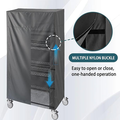Waterproof Dustproof Shelf Cover for Wire Shelving and Storage Rack, 36" W x 18" D x 54" H, Heavy-Duty Dust Cover with Nylon Buckle and Hook & Loop Closure (Black, No Shelves)