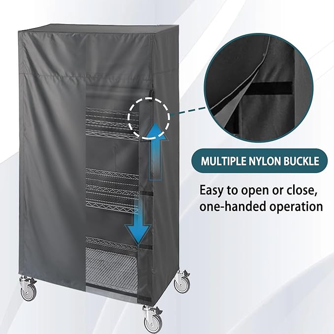Shelving Cover Storage Shelf Wire Rack Cover,48" W x 18" D x 72" H,Nylon Buckle Design on Both Sides of The Front for Easy Access to Items (No Shelves,Black)