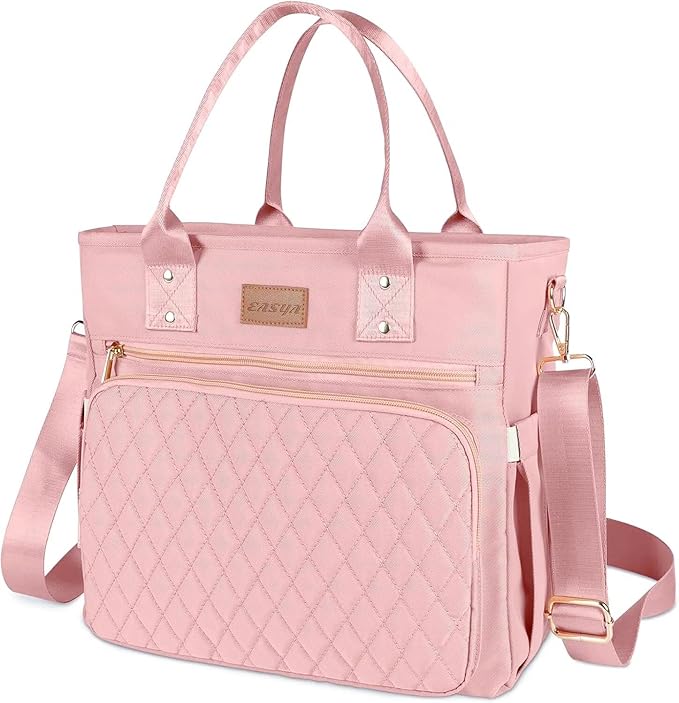 EASYA Large Women Lunch Bags for Work Insulated/Insulated Adult Lunch Box for Womens/Nylon Thermal Lunch Bag for Women/Cooler Lunch Tote Bag (Newly upgraded shimmering blush pink)