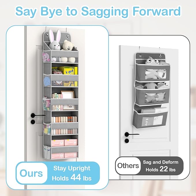 LAMU 5-Tier Over The Door Organizer Hanging, Swing - Proof Closet Behind Door Storage for Baby Clothes, Back of Door Organizers for Bedroom, Nursery and Bathroom, Grey, 1 Pack