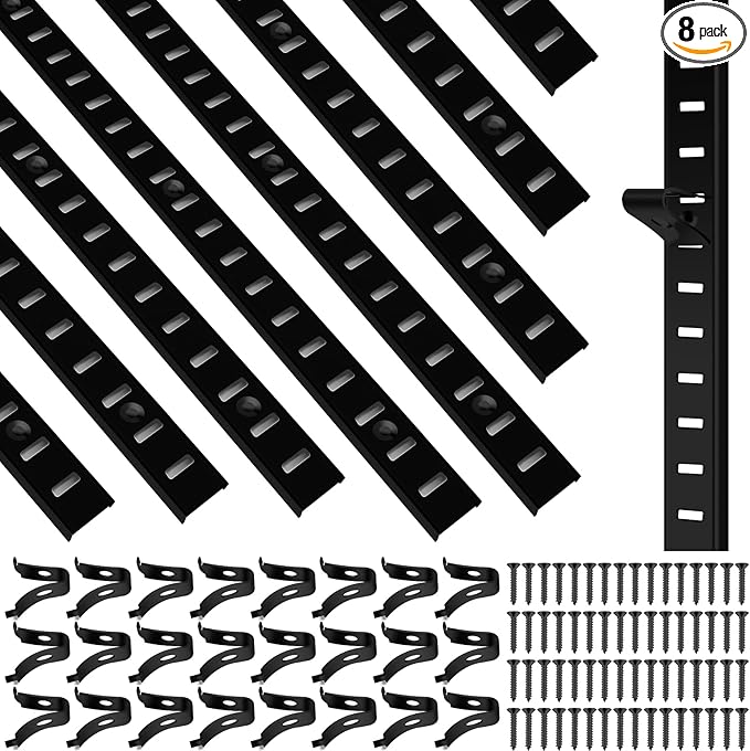 8 Pcs 40 Inch Shelf Pilaster Tracks and 24 Pcs Shelf Clips Adjustable Metal Shelving Rail Mortise Mount Pilaster Strip Standard for Bookcases Cabinet Closet Shelving System (8, Black)
