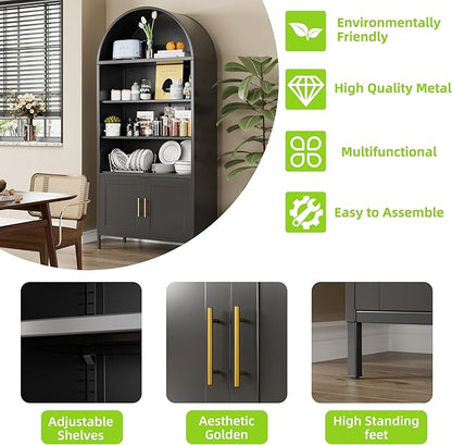 Arched Bookcase with 2 Adjustable Shelves,Black Arched Cabinet for Living Room, Home,Required Assembly,Black,17.7" D x 35.5" W x 78.8" H