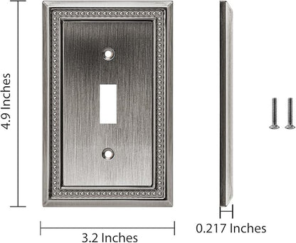 Henne Bery Sunken Pearls Heavy Duty Decorative Wall Plate Switch Plate Outlet Cover (Single Toggle, 3 Pack, Heirloom Silver)