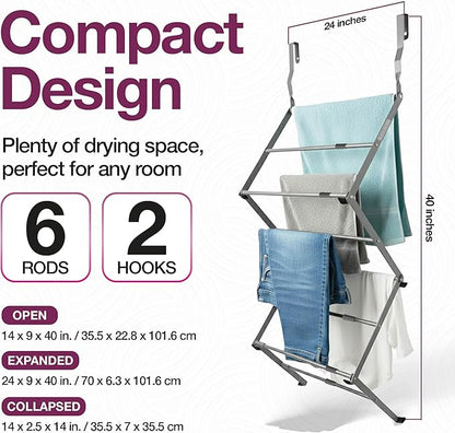 BLACK+DECKER Over The Door Expandable Telescopic Drying Rack, Clothes Organizer, Towel Hanger, Laundry, Collapsible, Gray