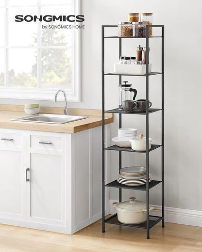 SONGMICS 6-Tier Storage Rack, Bathroom Shelf, Extendable Plant Stand with Adjustable Shelf, for Bathroom, Living Room, Balcony, Kitchen, Classic Black UBSC036B01
