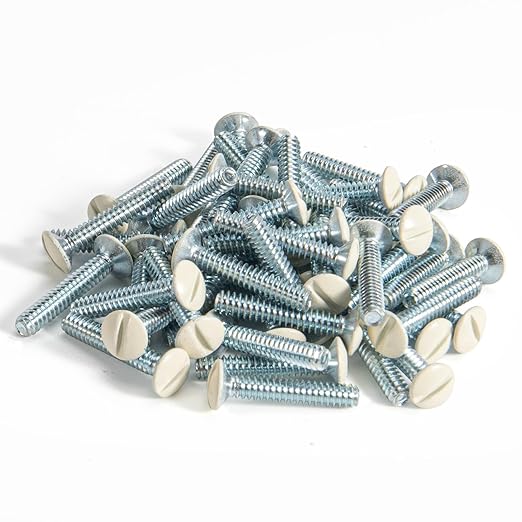Henne Bery 3/4" Long 6-32 Thread, Oval Head Milled Slot Replacement Wall Plate Screws, 50 Pack, Light Almond