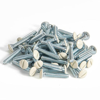 Henne Bery 3/4" Long 6-32 Thread, Oval Head Milled Slot Replacement Wall Plate Screws, 50 Pack, Light Almond
