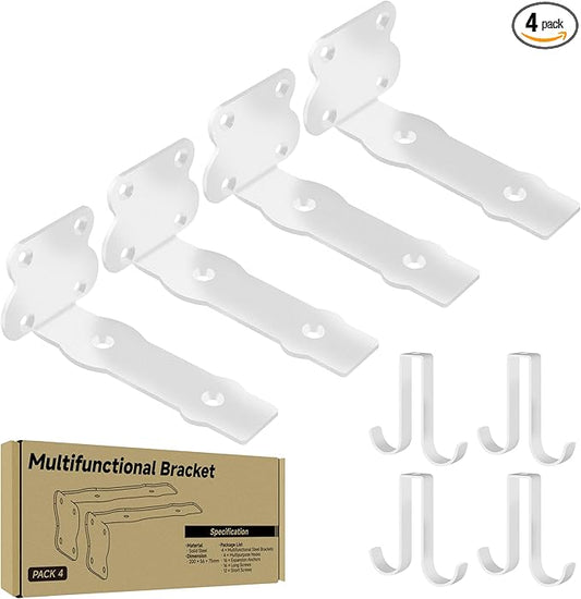 SOGAL 6 Inch White Brackets | Heavy Duty Modern Floating Supports for Kitchen Pantry - 150LB Capacity, Utility Hooks Included