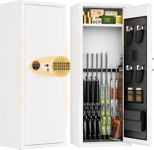 INTERGREAT Gun safes, White Rifle Safe,Gun Safes for Home Rifle and Pistols, Long Gun Safe for Rifle Shotgun for Home, Quick Access Rifle Safes,Adjustable Gun Racks, Easy Assemble(8-12 Guns)