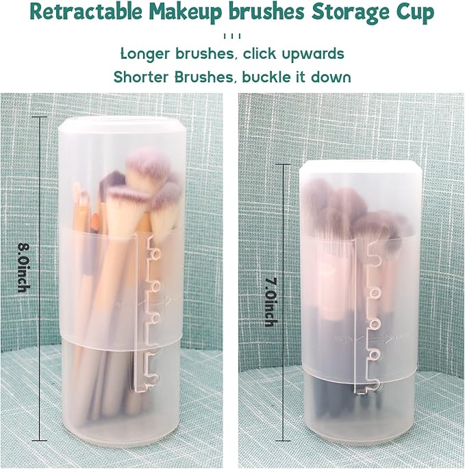 OCHEAL Retractable Makeup Brush Holders, Brushes Organizer Plastic Clear Travel Makeup Brush Case Brushes Container Cup Dustproof Storage for Women and Girls Makeup Artist