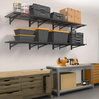 2 Pack Heavy Duty Garage Wall Shelving Set (1x4ft), Wall Mounted Garage Shelves 700lbs Capacity, 12"x48" Shelf Storage Rack Floating Shelves, Black