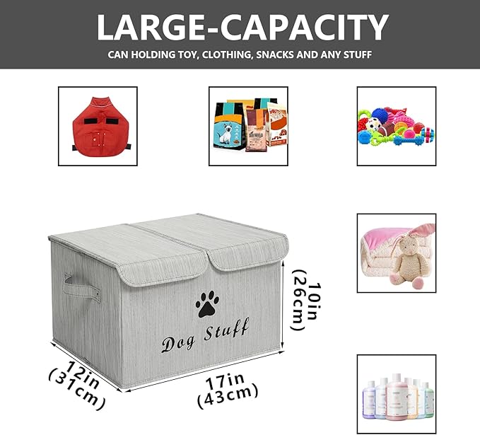 Morezi Dog toy box with lid storage organizer perfect basket for toys living room, playroom, closet, home organization and storage - Bamboo Gray