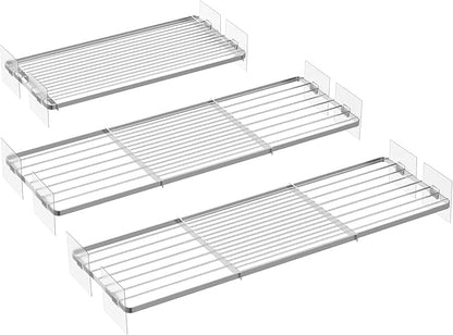Rod Closet Shelves,Expandable-Large Metal Storage Racks,3 Packs DIY Dividers Separators for Cabinet Wardrobe Cupboard Pantry Kitchen Bathroom (Silver,7.9" D x 17"-31" W,3PCS)