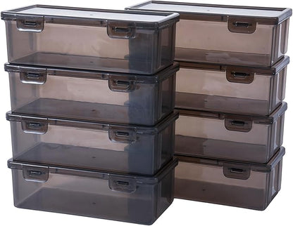 Black Translucent Pencil Cases and Pencil Boxes, 8-Pack Stackable Plastic Pencil Box with Snap Lid – Large Marker Organizer for Art Supplies and Desk Organization – Black Rectangular Large