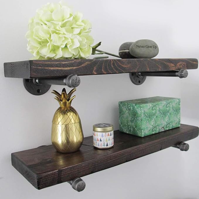 1/2" Industrial Black Iron Pipe Shelf Brackets, Rustic Wall Mounted DIY Shelving Bracket Hanging Custom Pipe Brackets for Floating Shelves (12 Inch, Piece, 6.0)