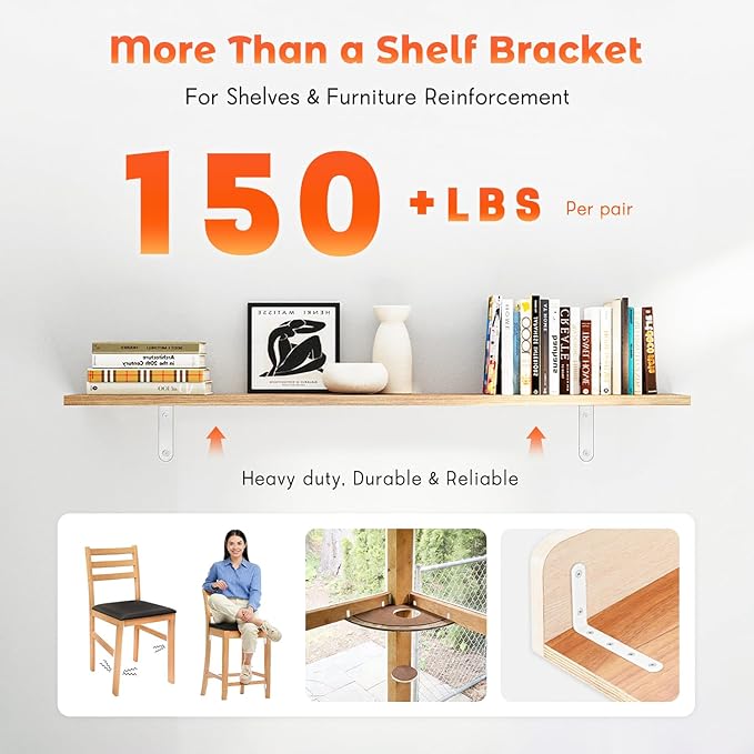 Corner Brace 4 Pcs Shelf Bracket Heavy Duty White Steel L Corner Brace, Decorative Joint Angle Bracket for Shelf 5 InchX3 Inch Shelves Wall Hanging Bracket with Screws (125X75mm(5 InchX3 Inch)(4PCS)
