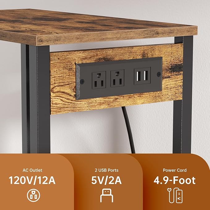 Printer Stand with Charging Station, 49"Tall 4-Tier Printer Stand with Storage, Large Printer Table for Home Office, Kitchen, Living Room, PrinterCart Beside Desk for Printer, Scanner (Rustic Brown)