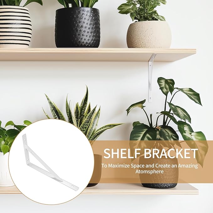 8 Pcs Heavy Duty Shelf Brackets, Floating Metal Shelf Brackets, Metal Wall Mount L Shaped Shelves Support Angle Brackets for Heavy Duty Floating Shelves Shelf Brackets (7.87x4.72 inch White)
