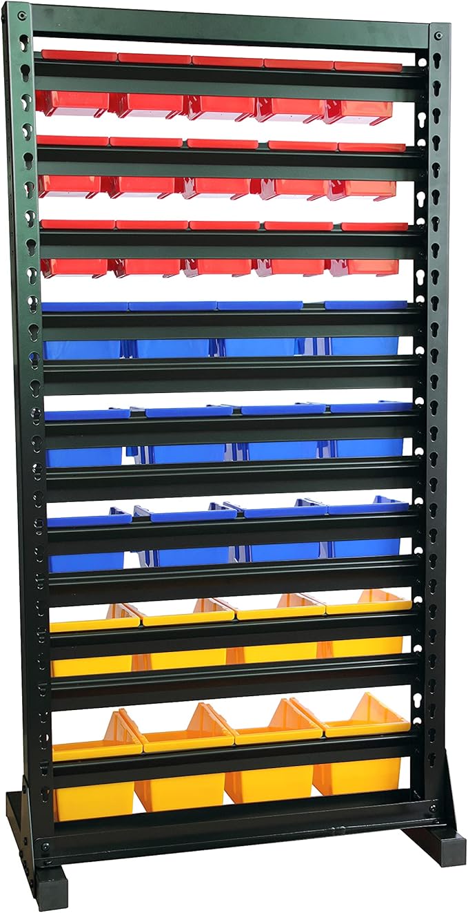 King's Rack Hanging Bin Rack Storage System Heavy Duty Steel Rack Organizer Shelving Unit w/ 35 Plastic Bins in 8 tiers