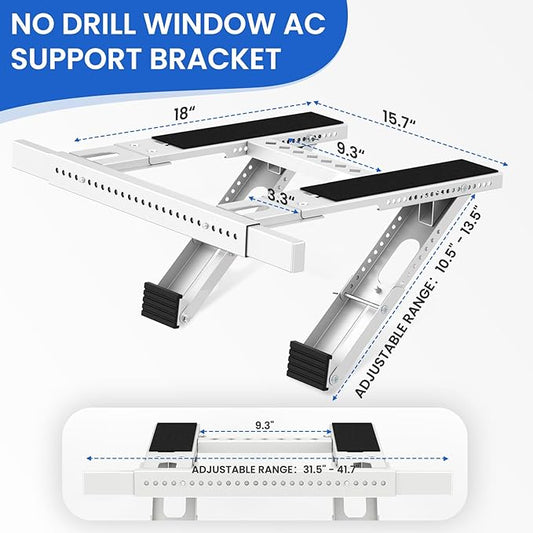 No Drill Window AC Support Bracket: Adjustable Air Conditioner Support Bracket, Heavy Duty, Fits Single & Double-Hung Windows, Universal Units for 5000-24000 BTU, Up to 350 lbs