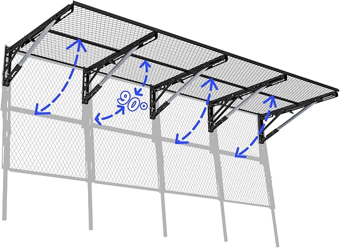 Heavy Duty Foldable Garage Storage Shelves Wall Mounted Metal Rack Unit Organizer with Removable Edge Barriers, Adjustable System for Corner Wall Use, 69.96 Inch Long 24.45 Inch Large