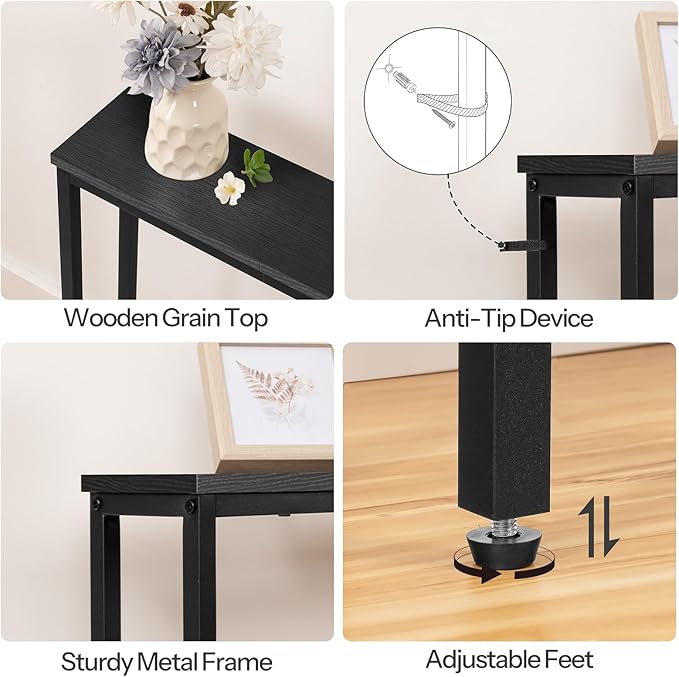 HOOBRO 70.9" Narrow Console Table with Charging Station, 5.9" Sofa Table with 2 Power Outlets and USB Ports, Long Entryway Tables Behind Couch Table, for Hallway, Livingroom, Black BB185UXG01G1