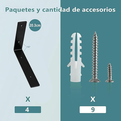 HEART ART 4 Pack Shelf Brackets 8 inch,L Brackets for Shelves,Black Heavy Duty Metal Shelf Brackets,8”x4”x1.4”