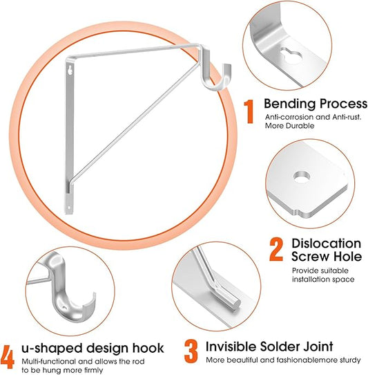 Pisman Closet Rod Bracket Heavy Duty,Shelf Bracket with Rod Holder- White Closet Rod Support & Closet Shelf and Rod Bracket for Storage, 10 Inch 2pcs