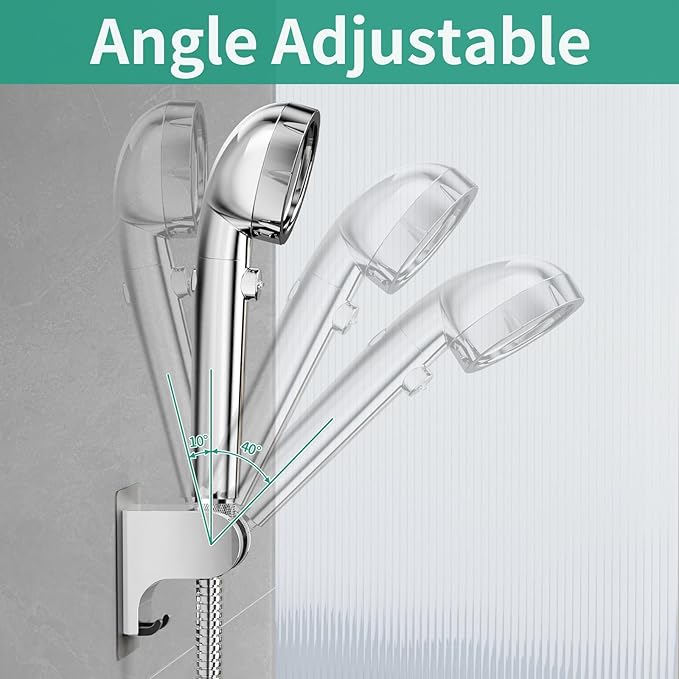 Hand Held Shower Head Holder Wall Mount, Shower Hose Holder Adhesive with 2 Hanger Hooks, Adjustable Shower Handle Holder, No Drilling Shower Wand Holder (‎Chrome, 1 Pack)
