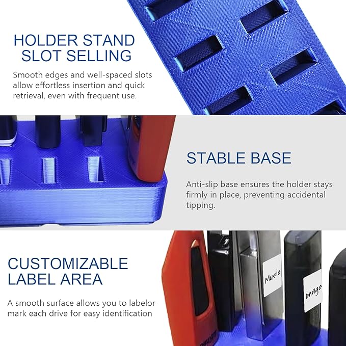 JBOS 10-Slot USB Flash Drive Holder Stand, Desktop Organizer Rack for Memory Sticks, Jump Drives & Electronic Accessories, Office Desk Storage, Blue