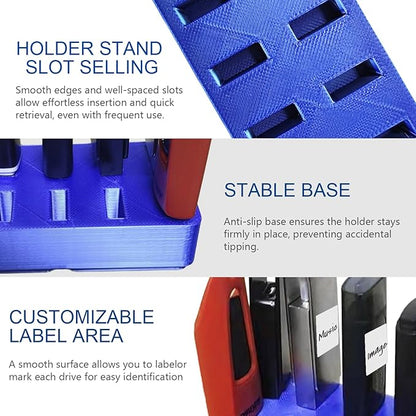 JBOS 10-Slot USB Flash Drive Holder Stand, Desktop Organizer Rack for Memory Sticks, Jump Drives & Electronic Accessories, Office Desk Storage, Blue