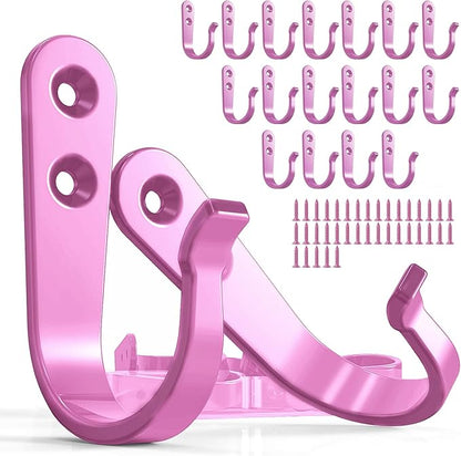 20PCS Pink Heavy Duty Single Prong Metal Wall Hooks for Coats, Towels, Backpacks, Hats, Dog Leashes (20 Hooks + 40 Screws)