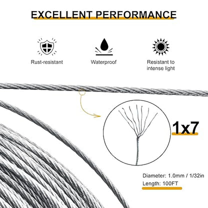 Picture Hanging Wire, 100-Feet Hanging Wire Heavy Stainless Steel line Rope for Photo Frame Picture, Holiday Decor, Crafts, Artwork, Mirror Hangings, Supports Up to 30lbs