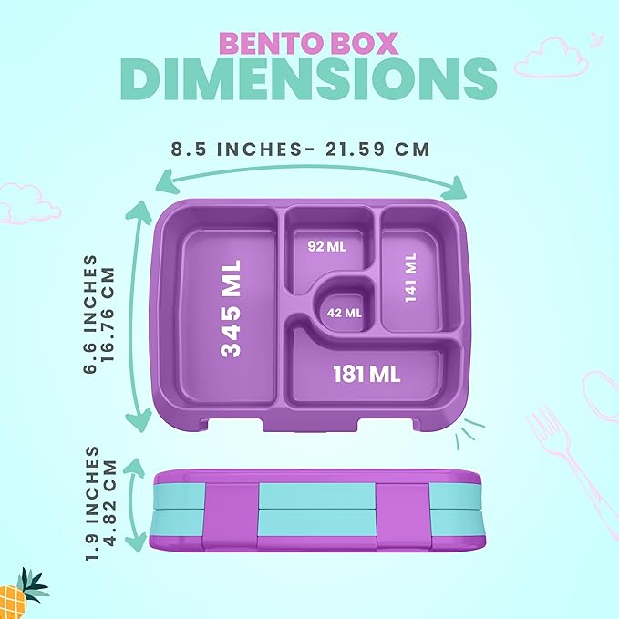 YOLAY Bento Box for Kids Lunch Box Leak-Proof, 5-Compartment Lunch Box Kids for Ages 3-10, Durable with Anti-Slip Base, Suitable for Schools, Outdoor and Travel (Mermaid) (Scallop)