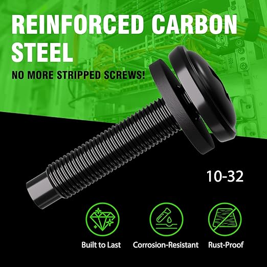 XOOL 50-Pack 10-32 Rack Screws with Washers – Durable, Rust-Resistant for Server Racks and Audio Equipment Mounts