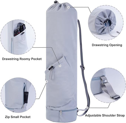 sportsnew Yoga Mat Bag with Water Bottle Pocket and Bottom Wet Pocket, Exercise Yoga Mat Carrier Multi-Functional Storage Bag, Patent pending