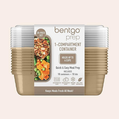 Bentgo Prep - 20-Piece 1-Compartment Reusable Meal Prep Containers with Lids, PFAS & BPA Free Materials, Durable, Microwave, Freezer, & Dishwasher Safe To Go Food Storage (Gold)