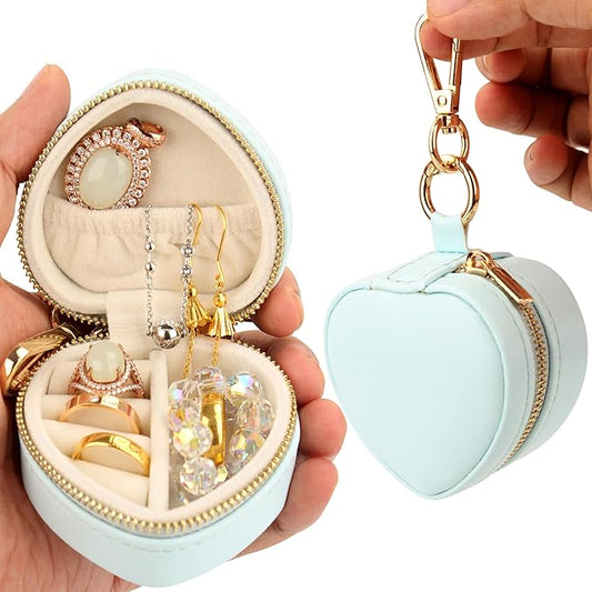 Jewelry Ring Holder Box Keychain,Portable Heart-Shaped Gym Travel Jewelry Case,Small Organizer Mini Ring Earring Stud Necklace Storage Case