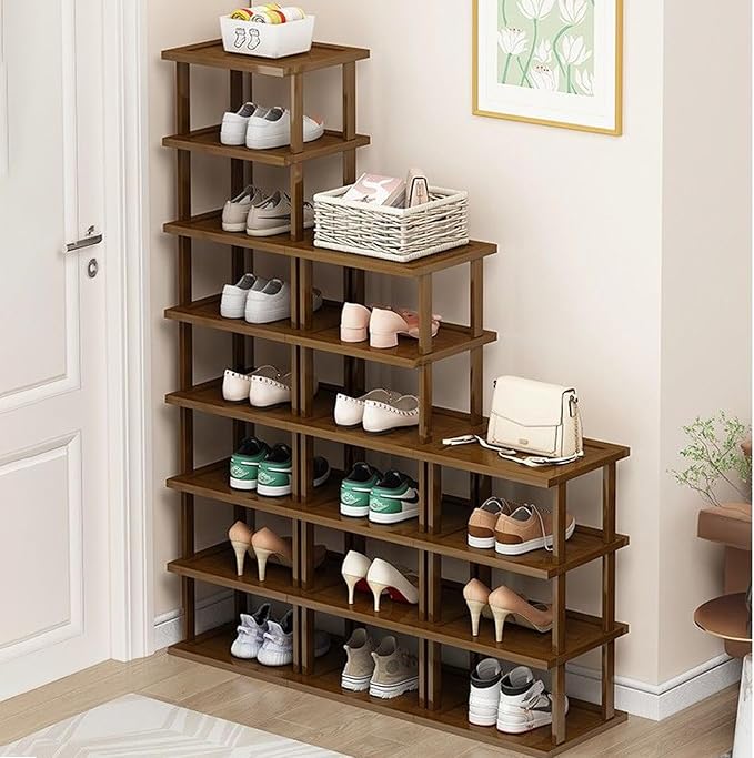 Vertical Shoe Rack-Tall Narrow Shoe Rack Organizer for Small Spaces,17Tier Bamboo Shoen Shelf for Entryway,Closet,Corner,Doorway,Skinny Shoe Shelf Space Saving Shoe Storage,Free Stackable DIY