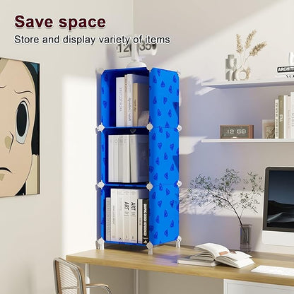 UNKU Cube Storage Organizer, 3 Cube Closet Organizer Storage Shelves, DIY Stackable Bookcase, Clothes Organizer Shelf for Closet, Bedroom, Living Room, Cabinet, Home, Office, Dark Blue