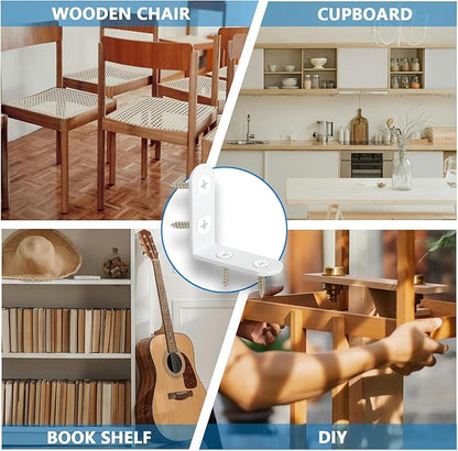 18Pcs White L Bracket & 72 Pcs Screws, 1.57x1.57 Inch Corner Brace, Small Right Angle Bracket, Shelf Bracket, Corner Fastener for Wood Furniture Bedframe Cabinet Drawer Chair