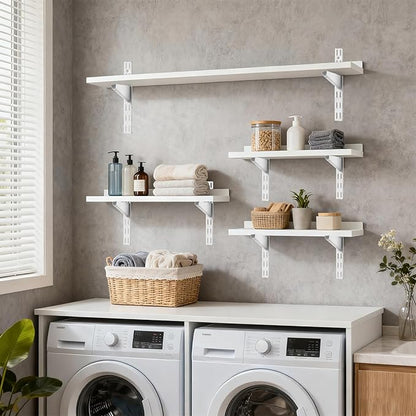 20 Pack Adjustable Wire Shelf Brackets — Heavy-Duty Double-Track Compatible Shelf Supports (White,9 Inch)