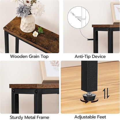 HOOBRO 78.7" Narrow Console Table with Charging Station, 5.9" Sofa Table with 2 Power Outlets and USB Ports, Long Entryway Tables Behind Couch Table, for Hallway, Livingroom, Rustic Brown BF205UXG01G1