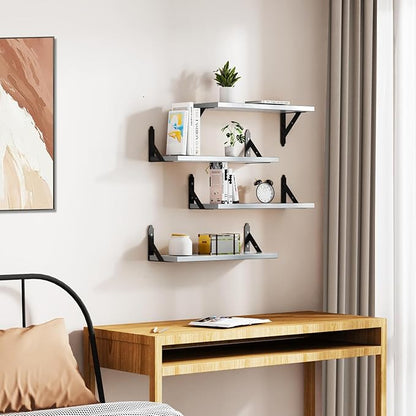 Wood Floating Shelves Set of 4, Rustic Storage Decor Wall Shelves, Wall Mounted Shelf for Living Room, Bedroom 17" x 6", Light Grey