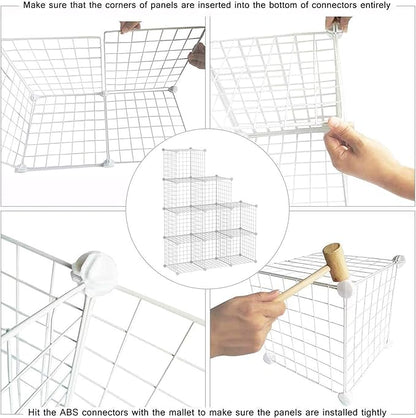 C&AHOME Wire Cube Storage, 9-Cube Organizer Metal, Wire C Grids Storage, Storage Bins Shelf, Modular Bookshelf, Closet Cabinet Ideal for Home, Living Room, Office 36.6”L x 12.4”W x 48.4”H White