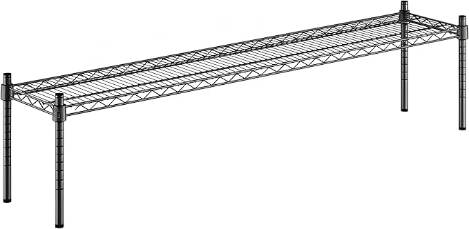 Black Epoxy Wire Storage Shelf, Dunnage Rack, Commercial 1 Tier Small Shelf, 12" x 60" x 14", Heavy-Duty Metal, 600 lbs Capacity