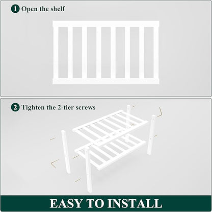 Smiry Bamboo Shoe Rack for Closet, 2 Tier Small Wooden Stackable Shoe Organizer, Free Standing Shoes Storage Shelf for Entryway, Front Door Entrance, White