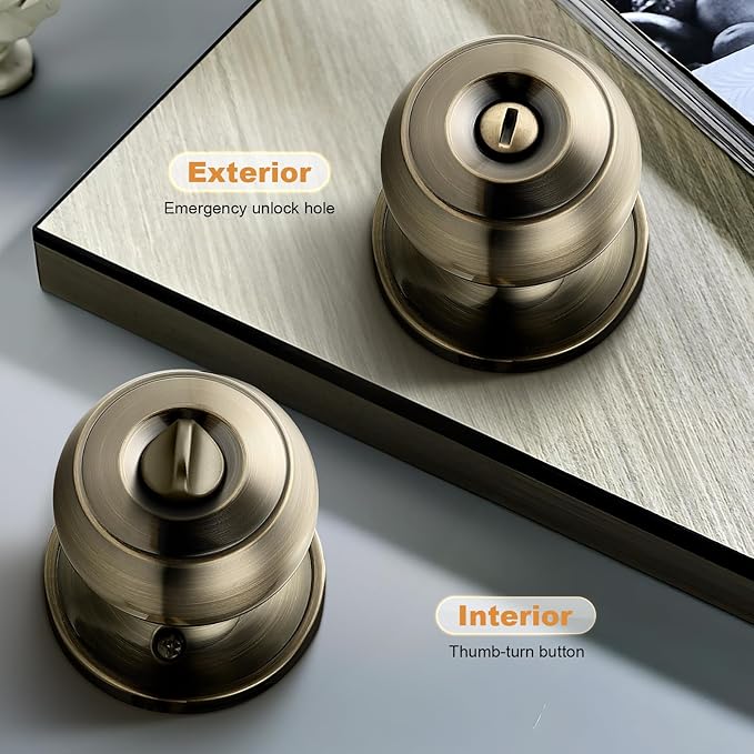 Probrico Bed/Bath Keyless Privacy Interior Door Knobs, Antique Brass Door Knobs 10 Pack
