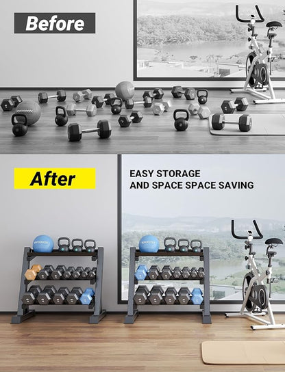 YOLEO Dumbbell Rack - 3 Tier & 5 Tier Compact Weight Rack for Dumbbell, Kettlebell, Barbell, Heavy Duty Weight Storage Organizer, Space-Saving Dumbbell Storage Stand Holder for Home Gym - 1100LBS Capacity (Rack Only)