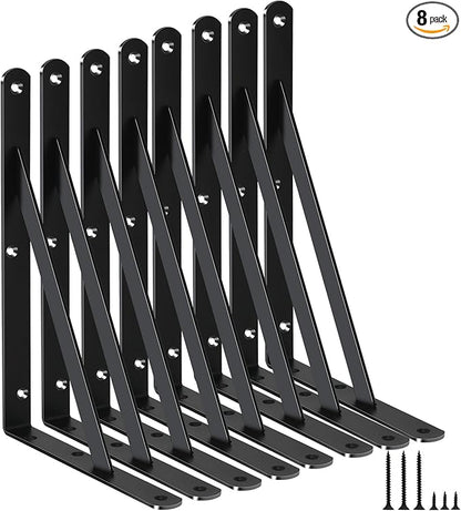 8 Pack L11 x H 8" Black Heavy Duty Shelf Brackets with Screws Metal Shelf Brackets Shelf Support Angle Brackets for Shelves L Brackets Heavy Duty Floating Shelf